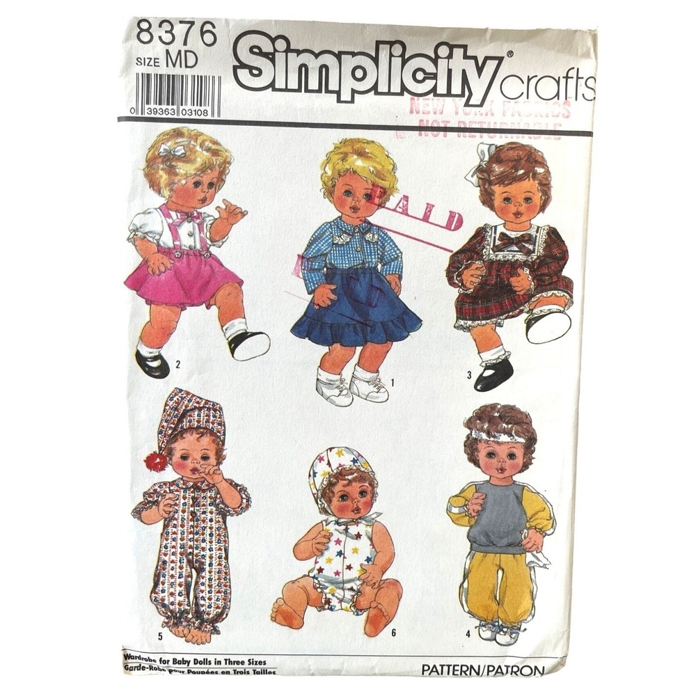 Simplicity Sewing Pattern 8376 Clothes for Dolls Medium 15" to 16"